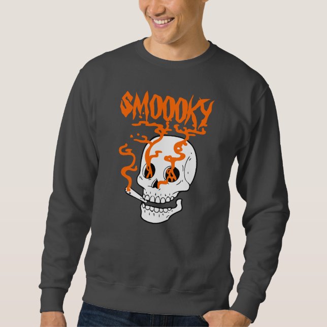 Funny Spooky Smoky Skull Halloween personalisiert Sweatshirt (Vorderseite)