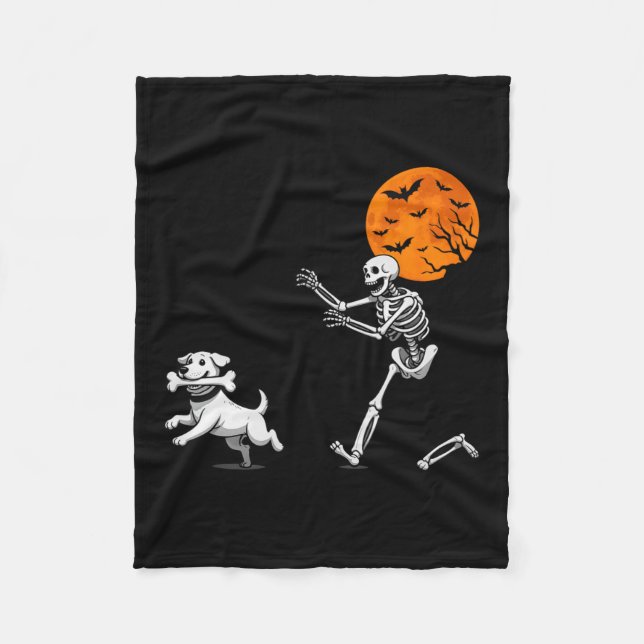 Funny Spooky Spaß Halloween Skeleton Jasing Hund Fleecedecke (Vorderseite)