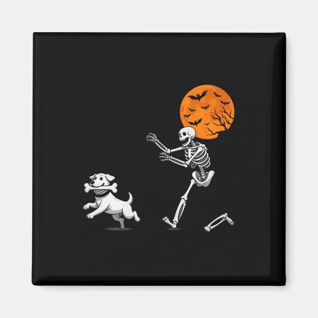 Funny Spooky Spaß Halloween Skeleton Jasing Hund Magnet (Vorne)