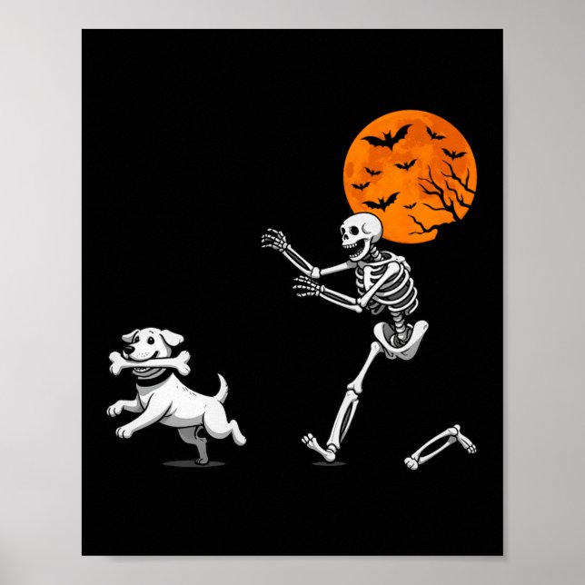 Funny Spooky Spaß Halloween Skeleton Jasing Hund Poster (Vorne)