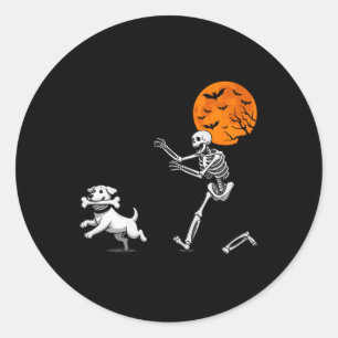 Funny Spooky Spaß Halloween Skeleton Jasing Hund Runder Aufkleber