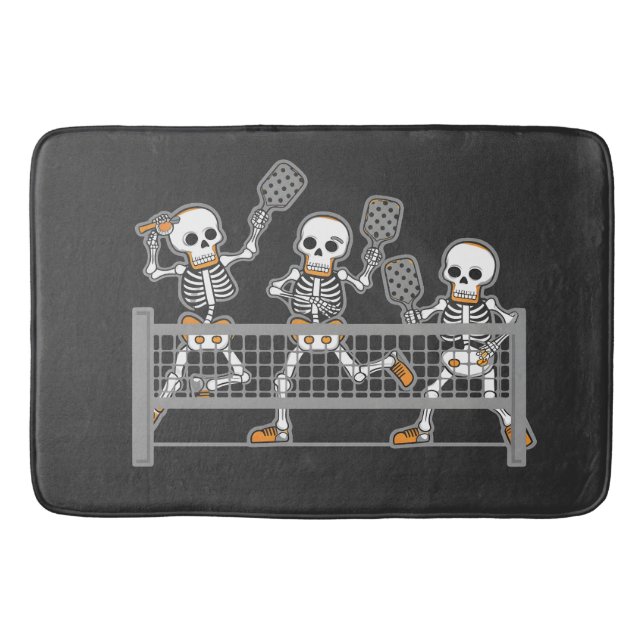 Funny Spooky Three Skeleton Playin Pickleball Gesc Badematte (Vorderseite)