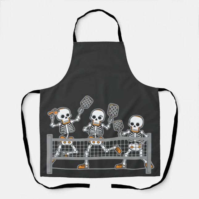 Funny Spooky Three Skeleton Playin Pickleball Gesc Schürze (Vorderseite)