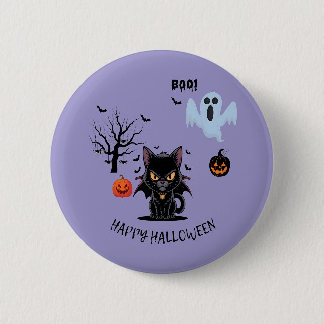 Funny Spooky Vampire Cat Halloween Button (Vorderseite)