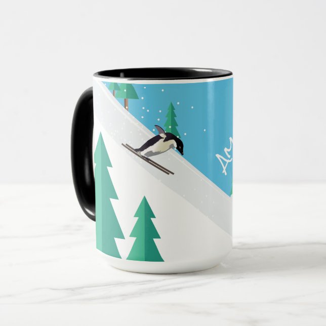 Funny Sporty Penguin auf den Skipisten Winterschne Tasse (Vorderseite Links)