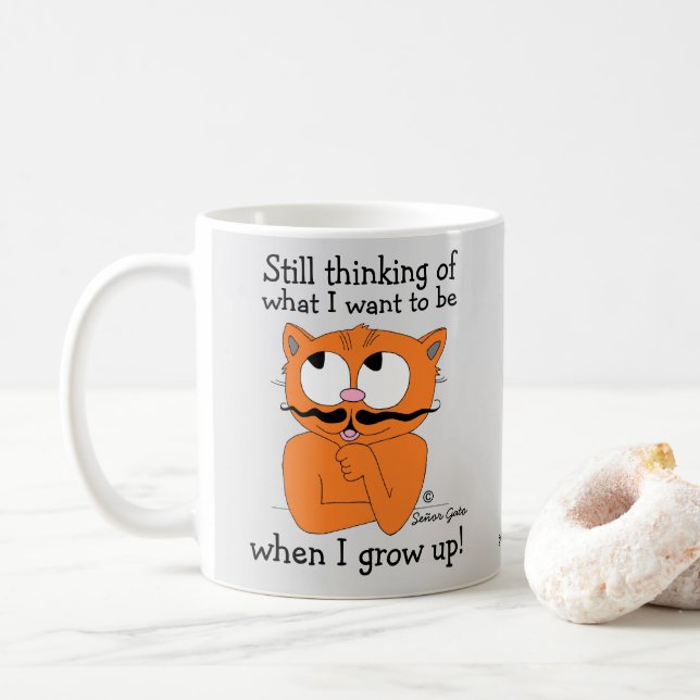 Funny Sprichwort Cartoon Mustache Katze Kaffeetasse (Mit Donut)