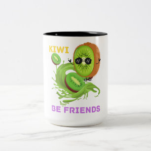 Funny Sprichwort Fruit Pun Kiwi Be Friends on Zweifarbige Tasse