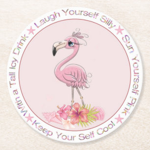 Funny Sprichwort Pink Flamingo Aquarellbilder Runder Pappuntersetzer