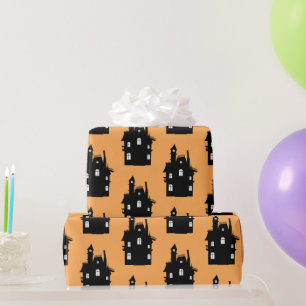 Funny Spuk House Black & Orange Kids Halloween Geschenkpapier