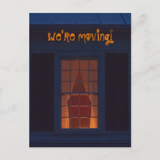 Funny Spuk House Wir bewegen Address Halloween Ankündigungspostkarte (Vorderseite)
