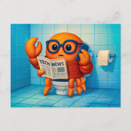 Funny Spy Crab Reading Tech News Magazine Postkarte