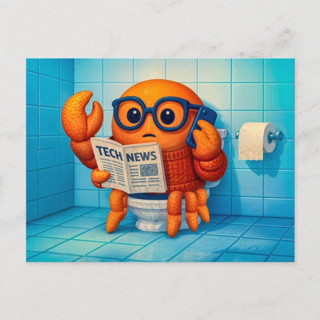 Funny Spy Crab Reading Tech News Magazine Postkarte (Vorderseite)