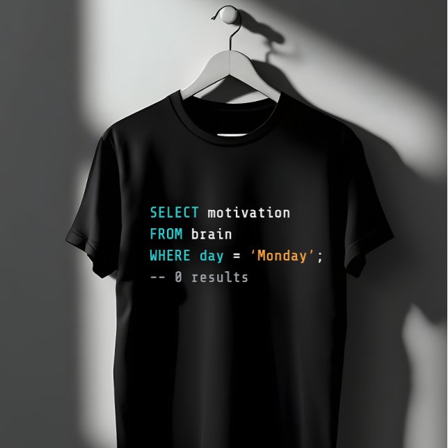 Funny SQL Monday Motivation Programmer Joke T-Shirt (Von Creator hochgeladen)