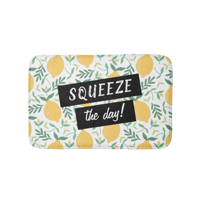 Funny Squeeze the Day Lemon Yellow Green Blätter Badematte (Vorderseite)