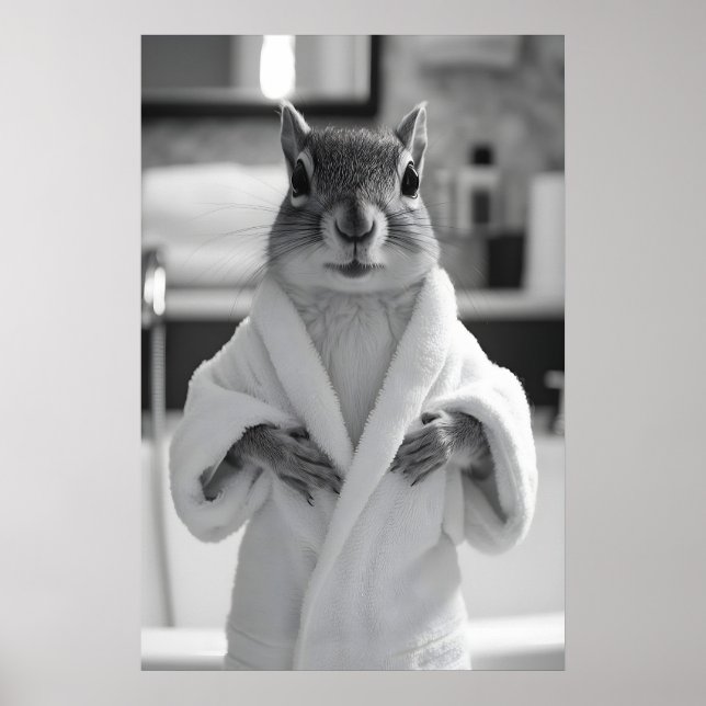 Funny Squirrel Bathrobe Print, Quirky Bathroom Poster (Vorne)