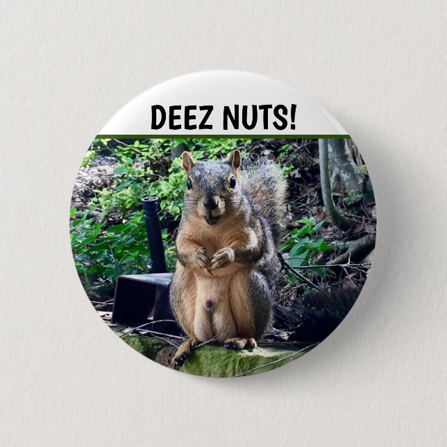 Funny Squirrel Deez Nuts Unangemessenes Spaß Foto Button (Vorderseite)