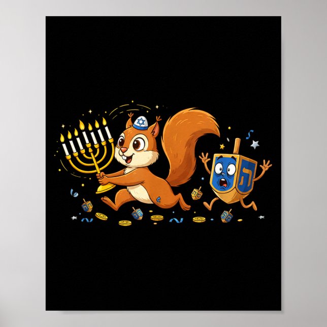 Funny Squirrel Dreidel Menorah Hanukkah Kids Women Poster (Vorne)