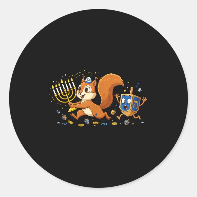 Funny Squirrel Dreidel Menorah Hanukkah Kids Women Runder Aufkleber (Vorderseite)