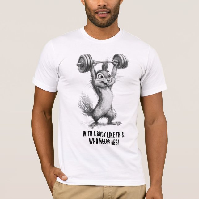 Funny Squirrel Gym TShirt – Weightlifting Chipmunk (Vorderseite)