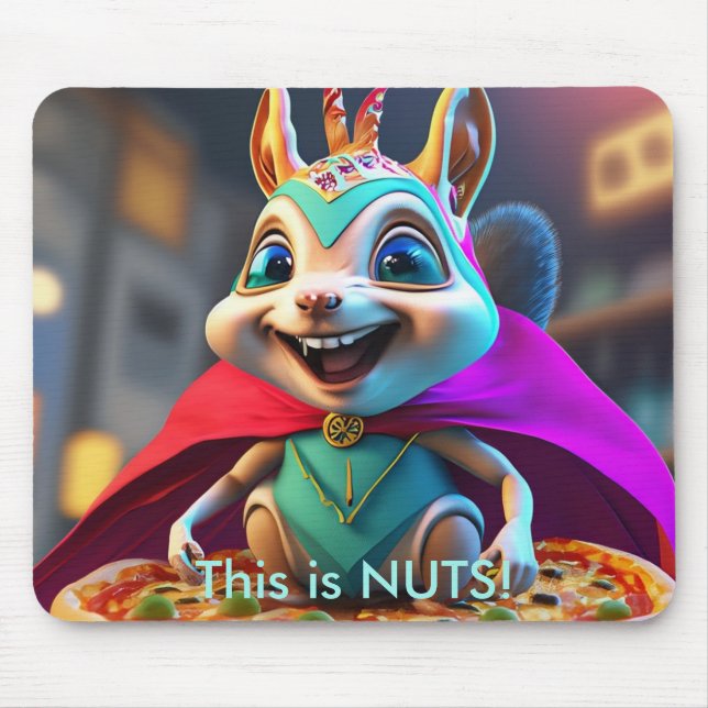 Funny Squirrel Pizza Nuts Design Mousepad (Vorne)