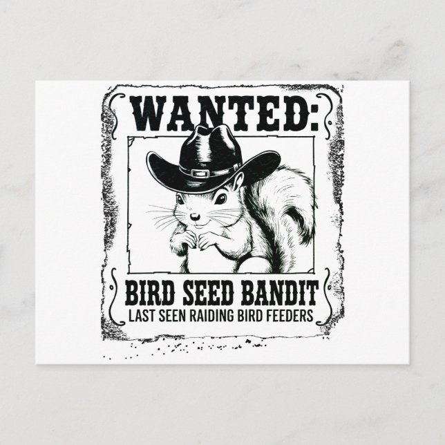 Funny Squirrel Wanted Poster | Bird Seed Bandit Co Postkarte (Vorderseite)