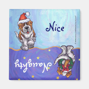 Funny St Bernard Dog Naughty Nice Holiday Magnet
