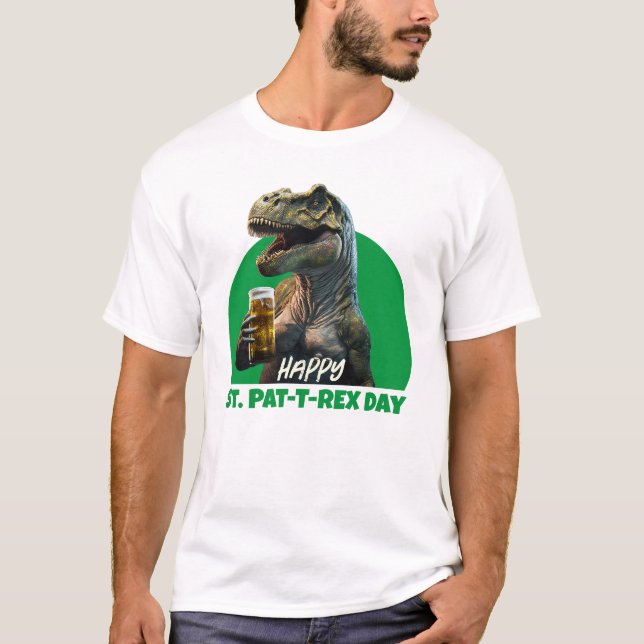 Funny St. Pat-T-Rex Celebration Beer Loving Dino T T-Shirt (Vorderseite)