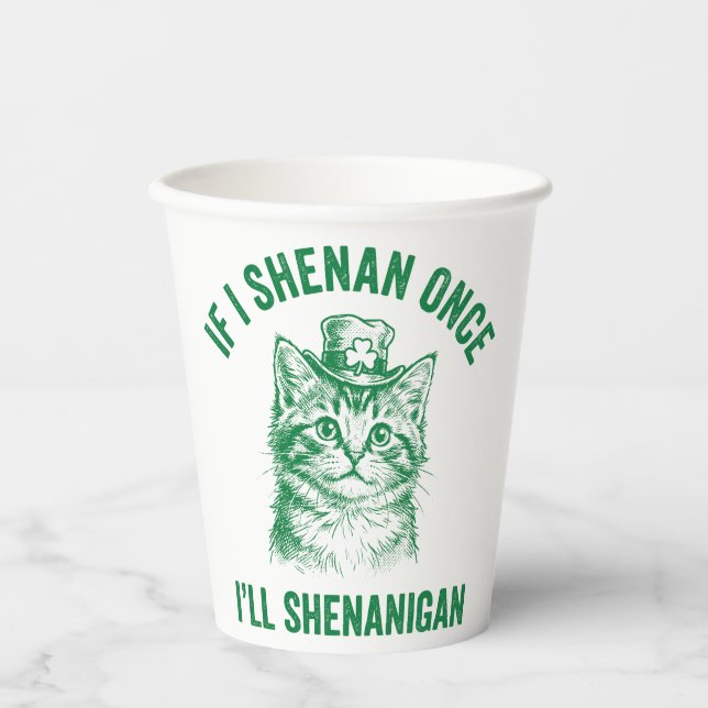 Funny St. Patrick's Day Cat Shenanigan Pun Retro Pappbecher (Vorderseite)