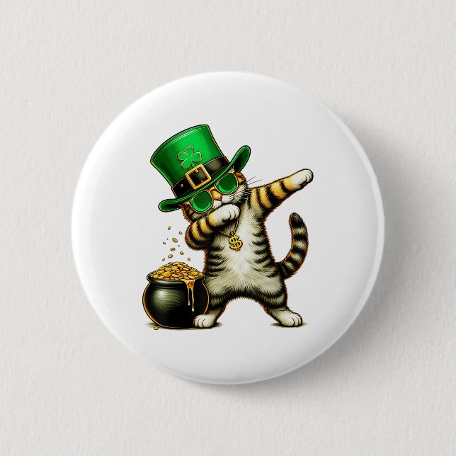 Funny St Patricks Day Dabbing Cat St Paddy Familie Button (Vorderseite)