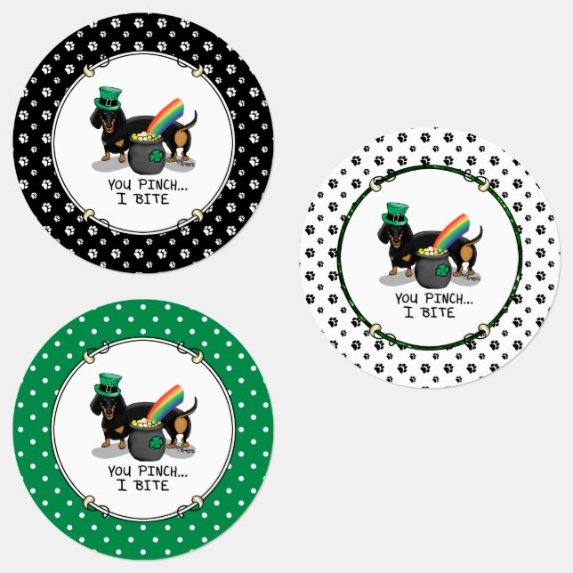 Funny St. Patrick's Day Dackel (schwarz & tan) Etiketten (Gruppe)