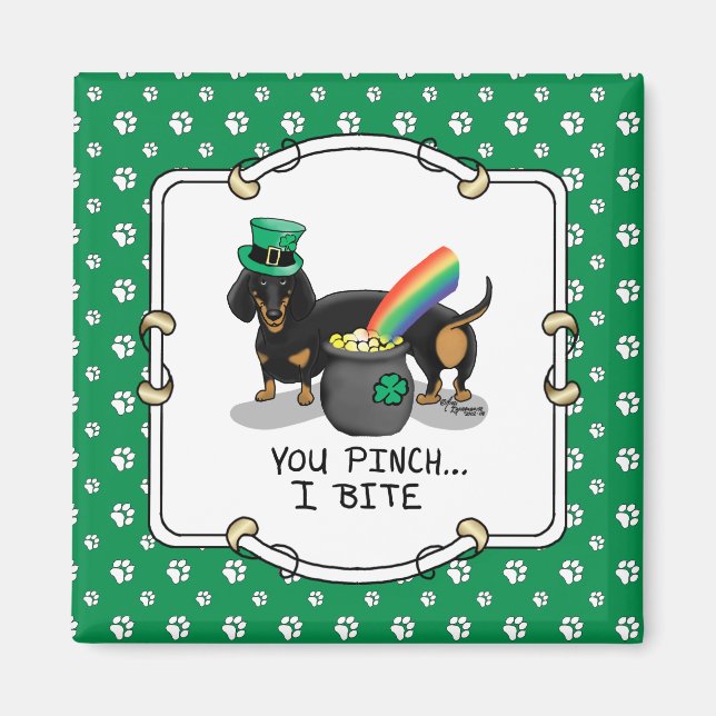 Funny St. Patrick's Day Dackel (schwarz & tan) Magnet (Vorne)