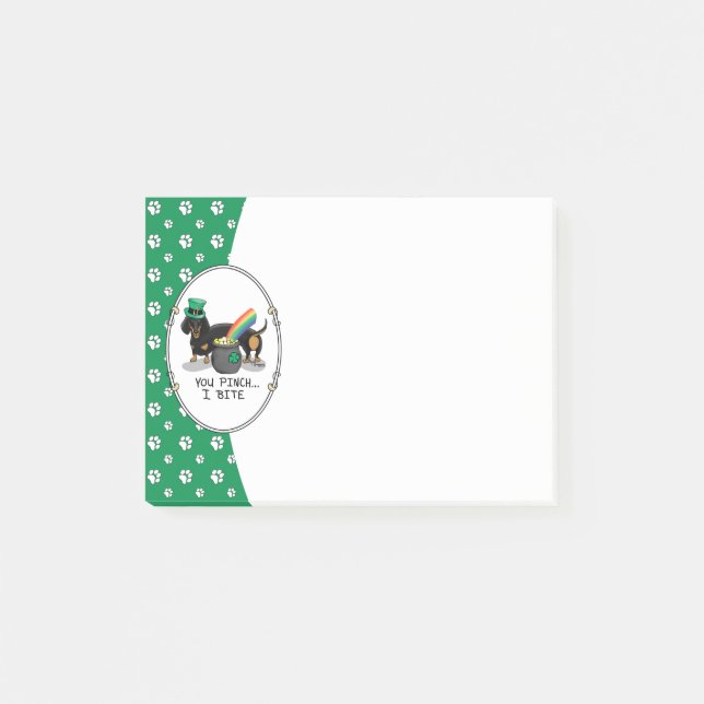 Funny St. Patrick's Day Dackel (schwarz & tan) Post-it Klebezettel (Vorderseite)