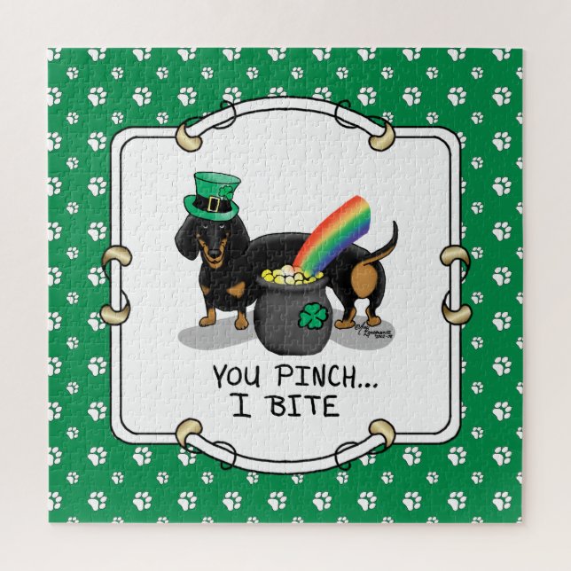 Funny St. Patrick's Day Dackel (schwarz & tan) Puzzle (Vertikal)