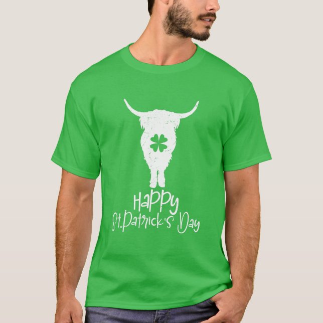 Funny St Patricks Day Highland Kuh Kleeblatt Highl T-Shirt (Vorderseite)