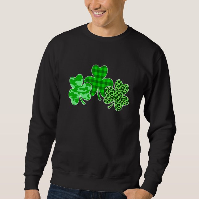 Funny St Patricks Day Leopard Camouflage Kariert S Sweatshirt (Vorderseite)