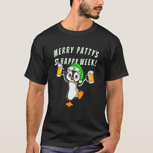 Funny St Patricks Day Party Pinguin Drinks T-Shirt (Vorderseite)