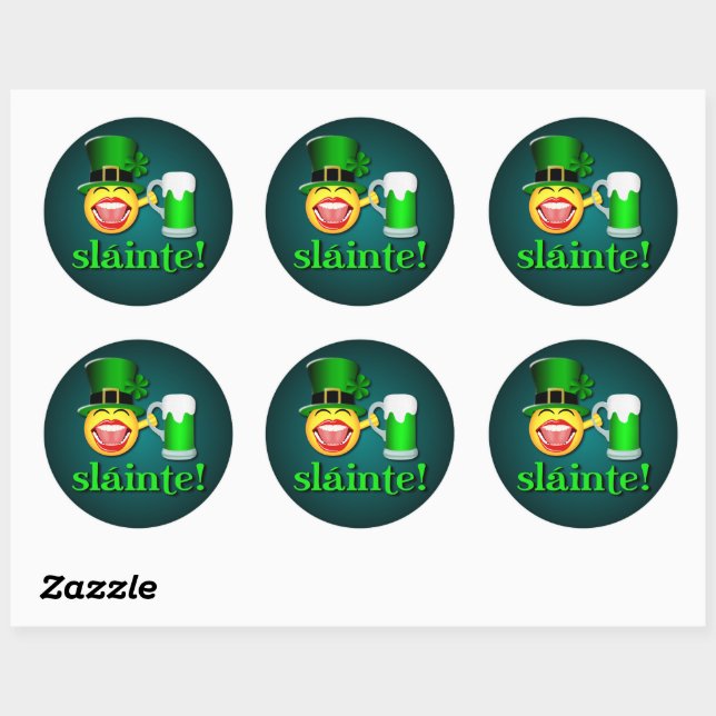 Funny St Patricks Day Sláinte Drink Beer Emoji Runder Aufkleber (Blatt)
