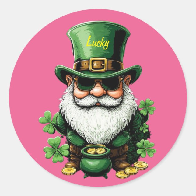 Funny St. Patrick's Day Sticker mit Leprechaun (Vorderseite)