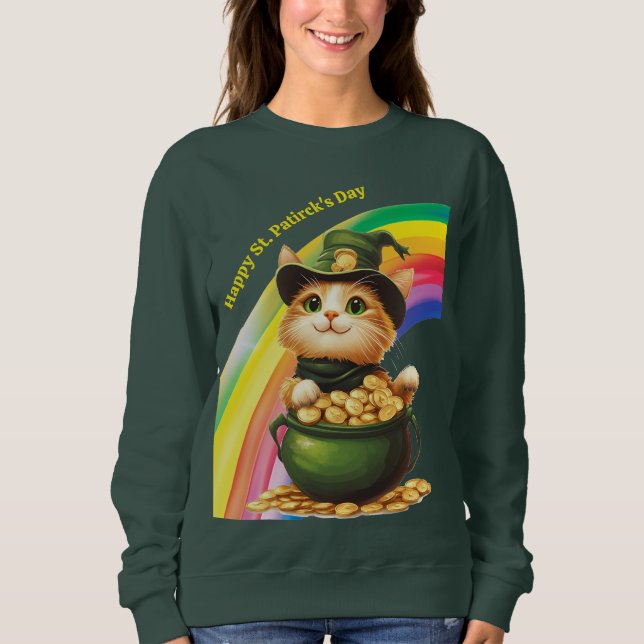 Funny St. Patrick's Day Sweatshirt Leprechaun Cat (Vorderseite)