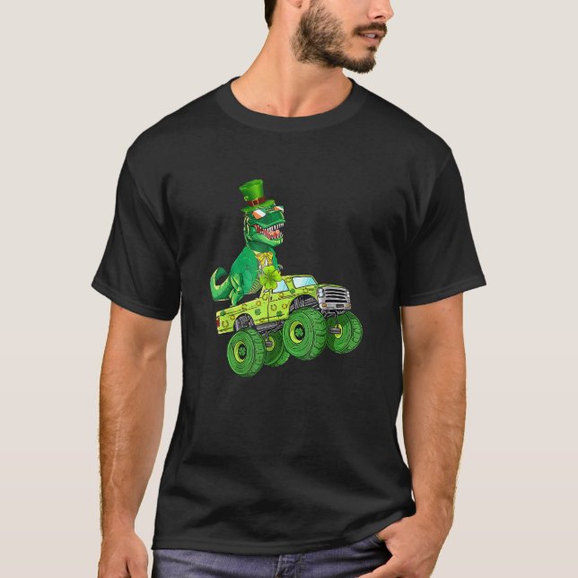 Funny St Patricks Day T Rex Dinosaur Monster Truck T-Shirt (Vorderseite)
