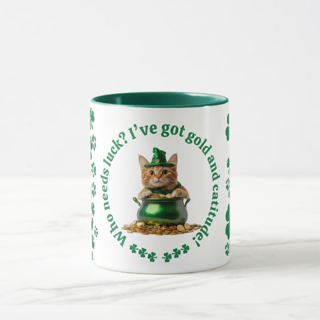 Funny St. Patrick's Day Tasse - Leprechaun Cat (Zentrum)