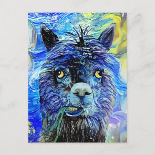 Funny Starry Night Alpaca Parody Portrait Postkarte