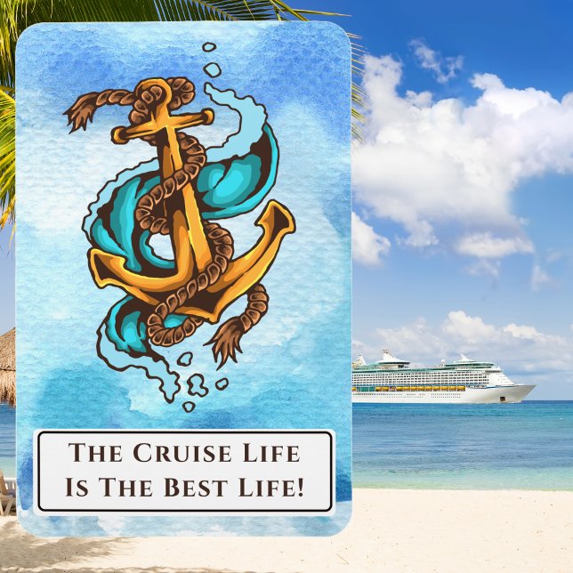 Funny Stateroom Door Marker Cruise Magnet (Cruise Life Is The Best Life. Cabin Door Decor. Nautical themed. Blue watercolor.)