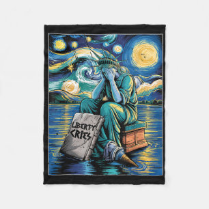 Funny Statue of Liberty Cries, Van Gogh Starry Nig Fleecedecke