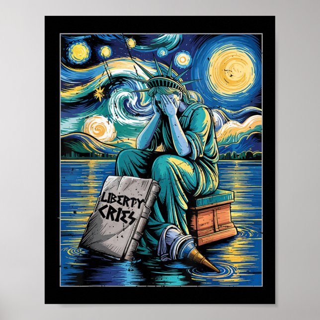 Funny Statue of Liberty Cries, Van Gogh Starry Nig Poster (Vorne)