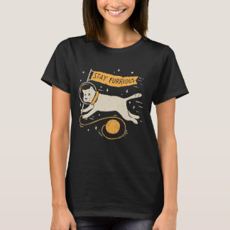 Funny Stay Furrious Cat Astronaut Space Pet Wool  T-Shirt