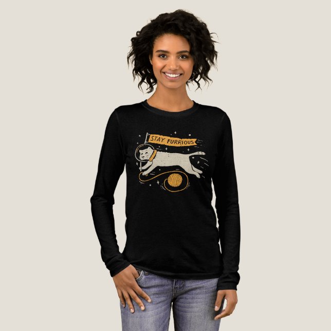 Funny Stay Furrious Cat Astronaut Space Pet Wool  Tri-Blend Shirt (Volle Vorderseite)