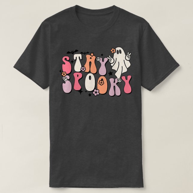 Funny Stay Spooky Vibes Retro Floral Ghost Hippie  T-Shirt (Design vorne)
