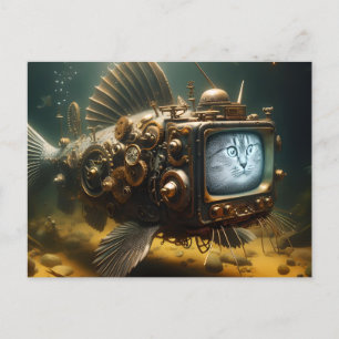 Funny Steampunk Catfish Postkarte