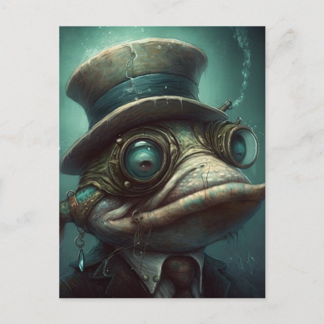 Funny Steampunk Fisch in einem Anzug Postkarte (Vorderseite)